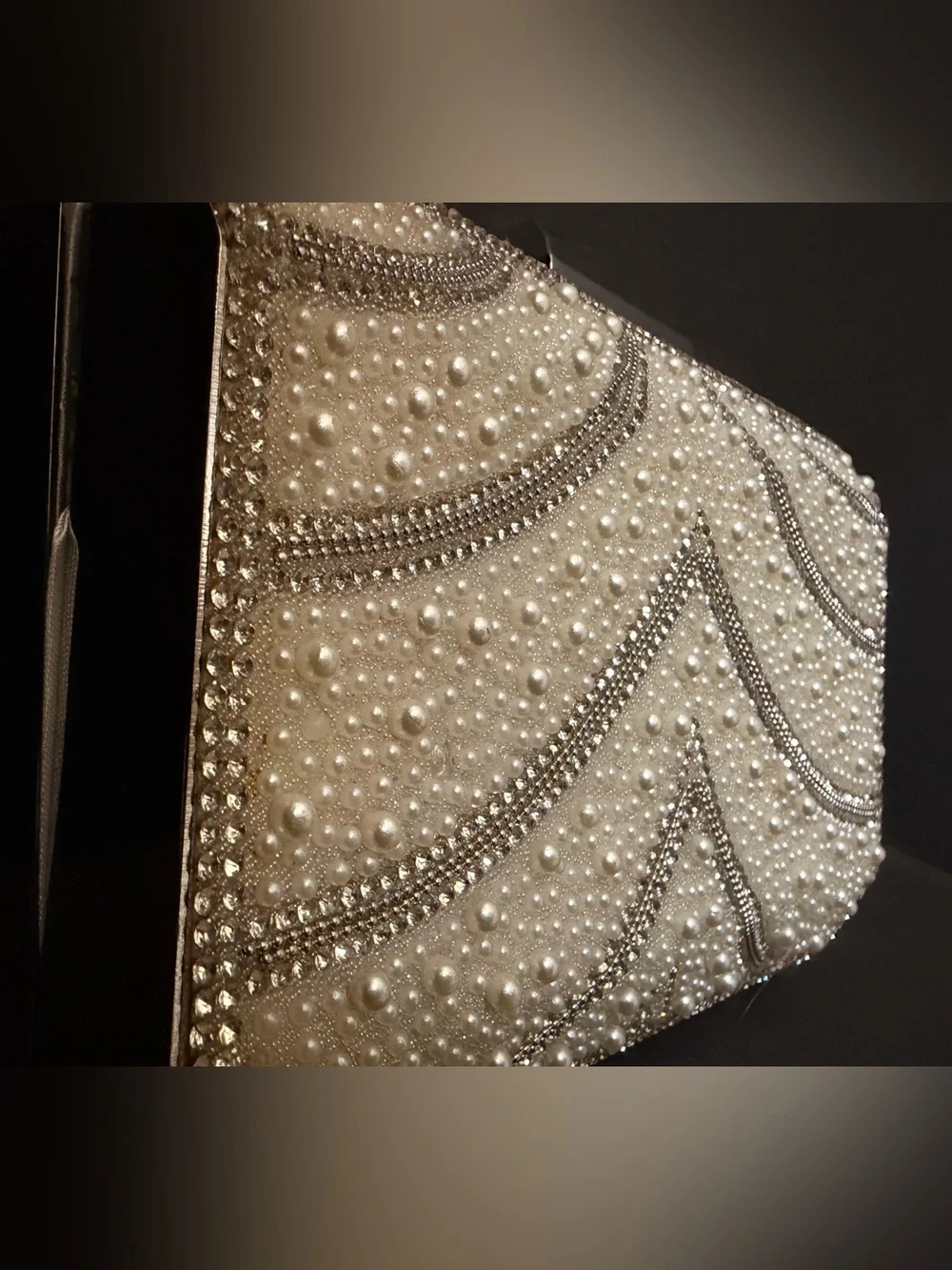 Pearl & Crystal Embellished Clutch - Ivory